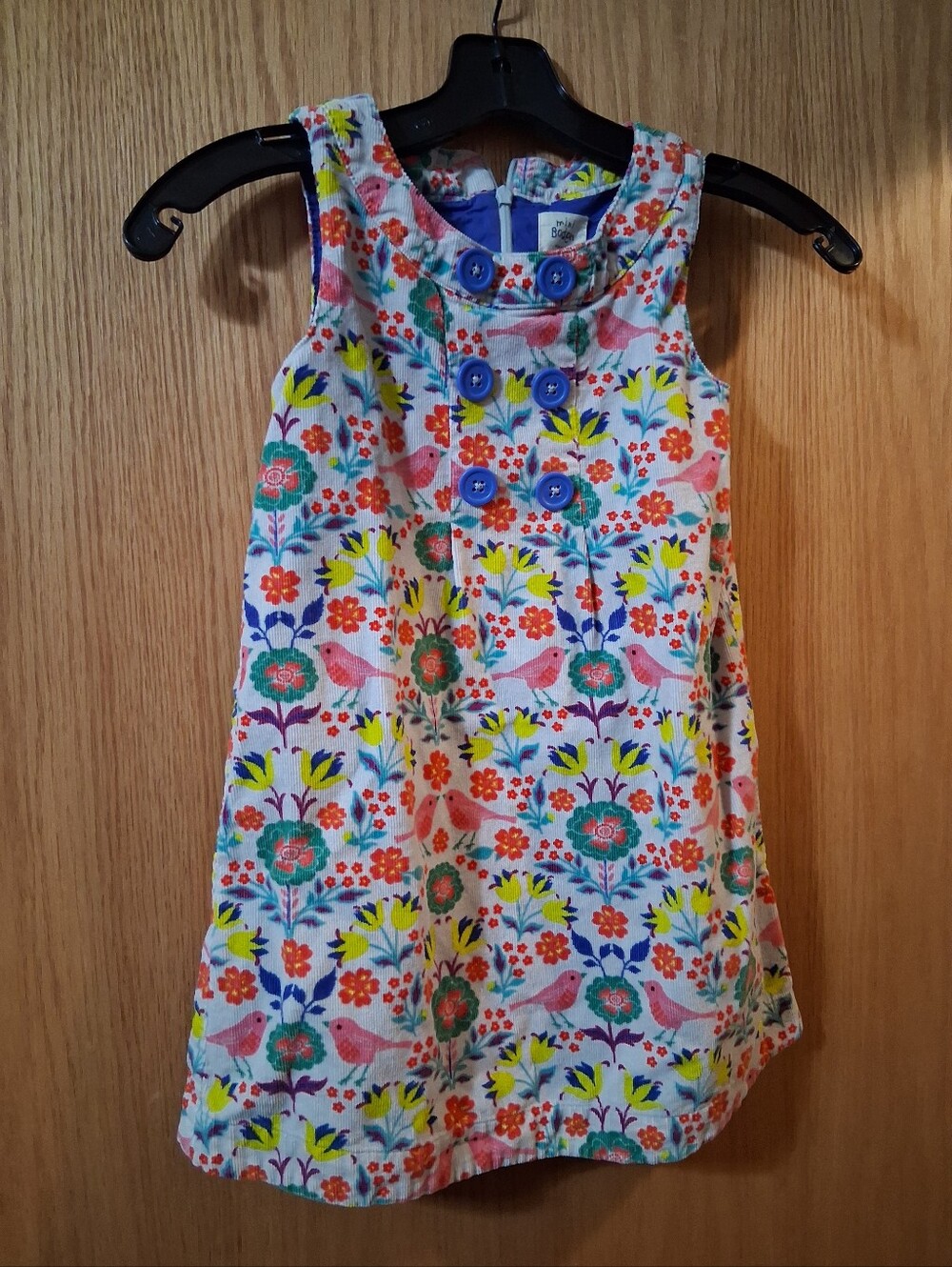 Mini Boden girls' corduroy jumper / pinafore dress Bird, Florsl Multicolor
